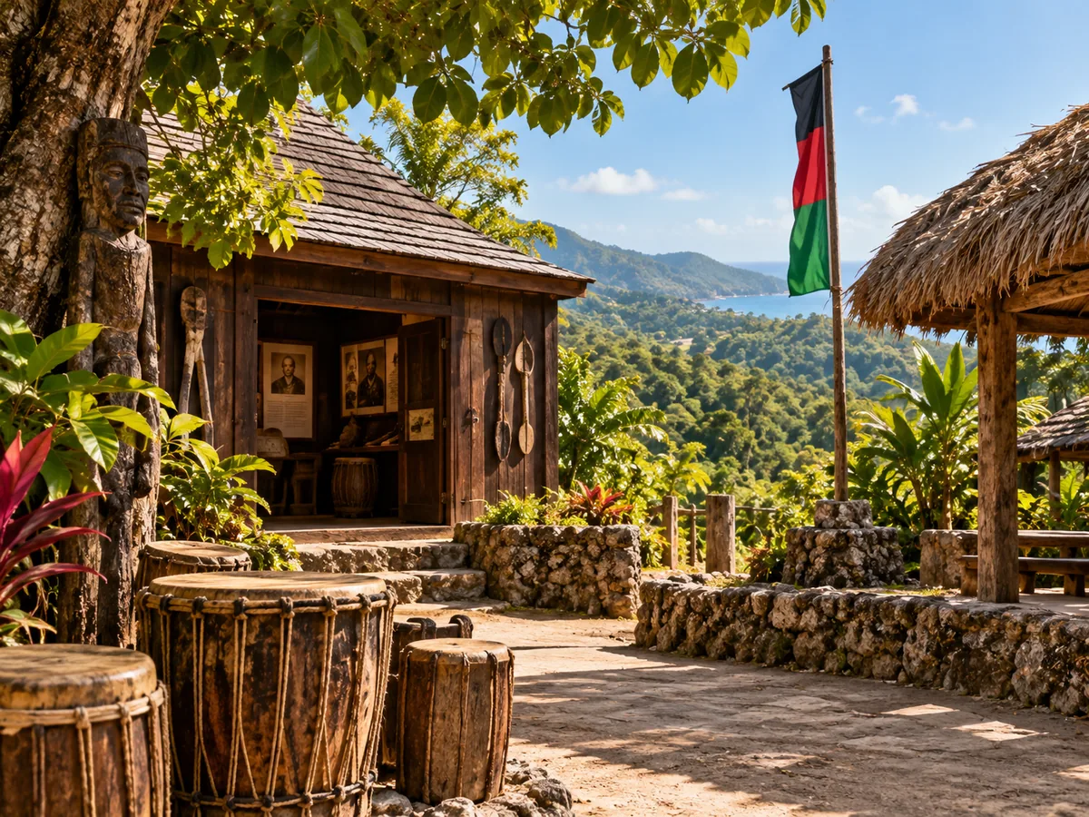 Editorial image inspired by Charles Town Maroon heritage, traditional architecture and cultural elements